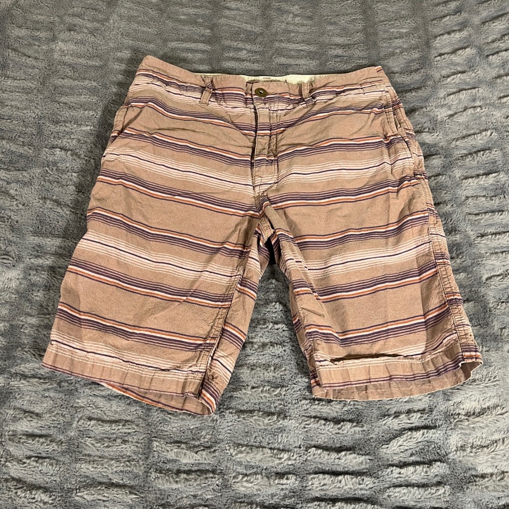Gramicci Mens Brown Striped Cotton Casual Chino Shorts Size 32 AP468
